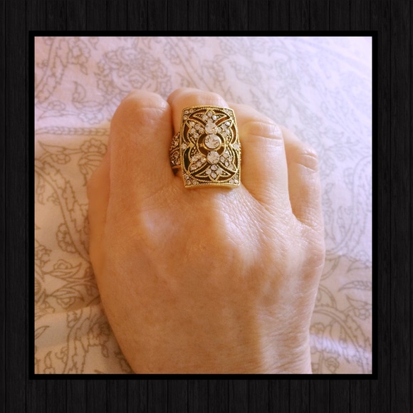 Gold tone Art Deco cocktail ring - Picture 3 of 7